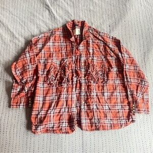 R13 Kids Plaid Button Down Shirt - Orange and White